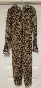Girl Leopard Pajamas 12-14 Years Animal Print Hooded Bodysuit Loungewear Costume - Picture 1 of 15