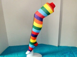 Women's Long Striped Nylon / Poly Multi Color Thigh High Stocking/Socks - Picture 1 of 4
