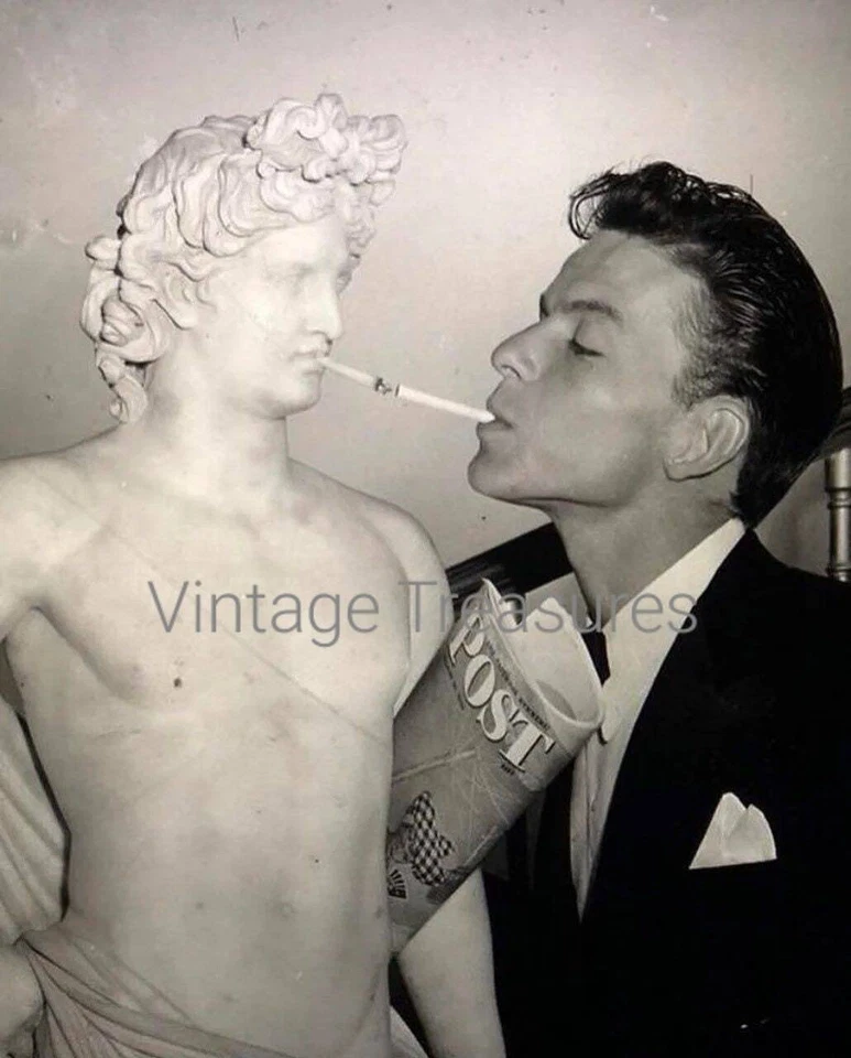 Frank Sinatra Smoking Cigarette with Statue Photo Print Poster - Image 1 of 1