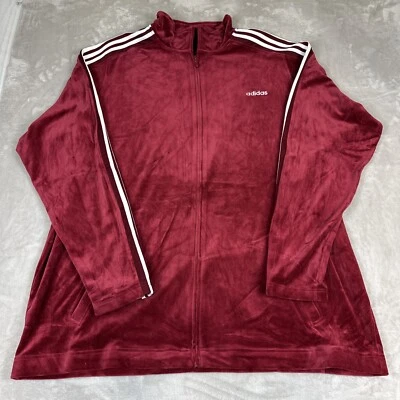 Chaqueta de chándal vintage Adidas de terciopelo para hombre talla 4XT alta granate/blanca Foto 1 de 4