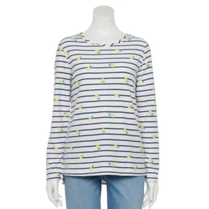 Felpa donna girocollo manica lunga French Terry - righe/limone - Foto 1 di 2