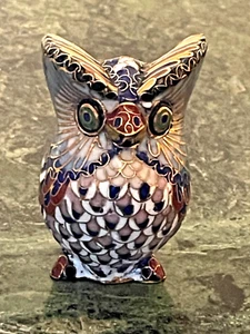 Vintage Cloisonné Colorful Detailing Enamel Owl Figurine - Foto 1 di 7