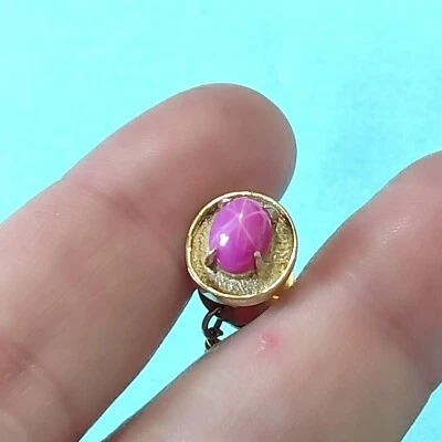 Gold Filled Natural Pinkish Red Star Ruby Or Sapphire Gemstone Lapel Pin Tie Tac - Image 1 of 4