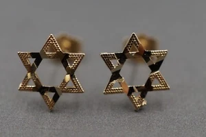 10K Solid Yellow Gold 9MM Diamond Cut Star of David Stud Earring. - Picture 1 of 10