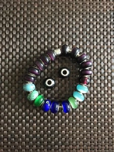 Beadarmband 21cm lang mit 22 Trollglasbeads aus  925 Silber . - Bild 1 von 6