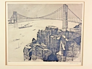 Otto Wackernagel Etching * George Washington Bridge Palisades NY * AAA Signed - Picture 1 of 4