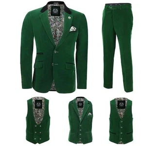 Mens Green Velvet Vintage 3 Piece Suit Blazer Waistcoat Trouser Sold Separately - Picture 1 of 27