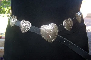 VTG RARE Alpaca Silver Mexico Floral Etched HEART Southwestern Concho Belt - Picture 1 of 24