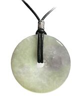 Mens Large Lavender Green Jade Donut Necklace 50mm  Leather Cord Man Gift