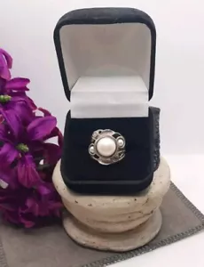 DIDAE 925 Sterlingsilber Vintage Israel echtes Perlenblatt Design Ring Größe 6,5 - Bild 1 von 9