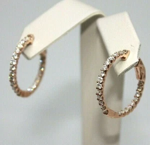 NEW 1.25CT HOOP DIAMOND EARRINGS 14K ROSE GOLD PUSH BOTTON 4.5GR PRONGS WOMEN'S - Picture 1 of 11
