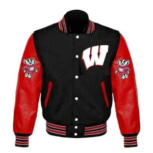 Letterman Wisconsin Badgers Red and Black Varsity Jacket - Picture 1 of 4