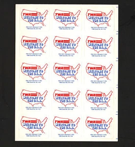 OPC 1983 TWA "Welcome to the USA" Sheet of 15 Peel & Stick Labels - Picture 1 of 1