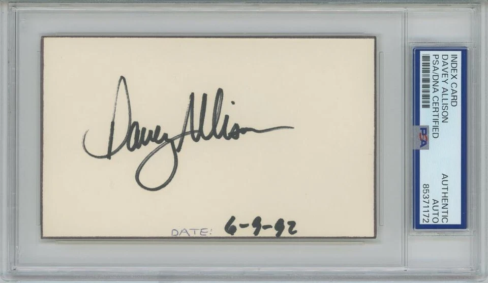 Davey Allison NASCAR signed 3x5 Index Card PSA/DNA Slabbed auto - Image 1 of 1