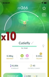 Pokemon TRADE - 10x Cutiefly Trade !! Good Chance of Lucky and Good IVs !! - Picture 1 of 1