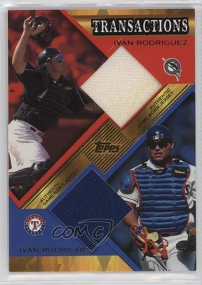 2003 Topps Traded & Rookies Transactions Dual Relics Ivan Rodriguez #DTT-IR HOF - Image 1 of 2