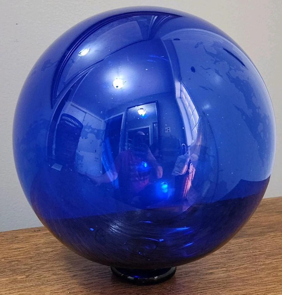 Vintage Cobalt Blue Hand-Blown Glass Fishing Float Orb Buoy Ball Globe 8" D - Image 1 of 4