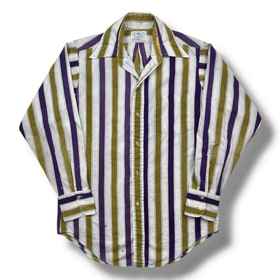 Vintage 50s Penney’s Towncraft Striped Rayon Button Down Shirt Sanforized Large - Image 1 of 4