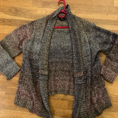 AGB Gris Ciruela Abierta Frontal Capucha Cuello Manga Larga Suéter Túnica Top Talla 1X b58 Foto 1 de 4