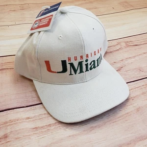VINTAGE Miami Hurricanes Hat Cap Strap Back Mens One Size White NCAA Football - Picture 1 of 10
