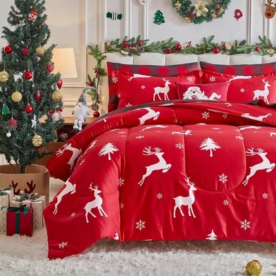 Christmas Comforter Set 3 Pieces Twin Size 68x88 inches, White Deer and Snowf... - Image 1 of 4