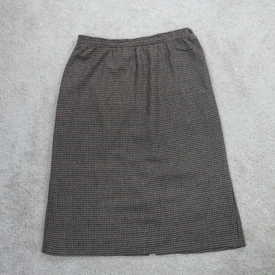 Dunner Wool Blend Houndstooth Skirt Womens Size 12 Brown Blue Vintage Academia - Image 1 of 4