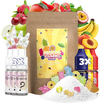 RUDLER & ROCKS GMBH Belissia Gummibärchen Pulver DIY ca. 1KG Fruchtgummis + 3 Farben und 3 Aromen