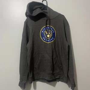 Milwaukee Brewers Hoodie Sweatshirt Pullover Gray Circle Logo Size Large New - Picture 1 of 2