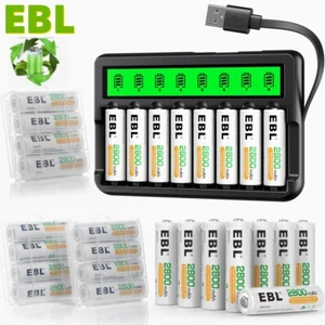 EBL 8x AA 2800mAh+ LCD NIMH NICD Akku Ladegerät mit Ladekabel /2800mAh AAAAkkus - Bild 1 von 27