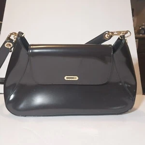 Y2K Guess Brown Patent Faux Leather Baguette Bag Shoulder Strap Gold Hardware - Picture 1 of 19