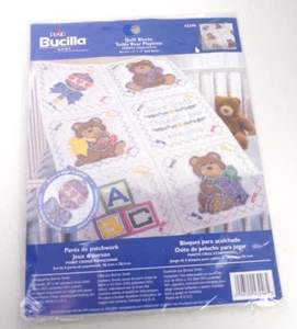 Vintage Plaid Bucilla Baby Cross Stitch Quilt Blocks Teddy Bear Playtime #43246 - Picture 1 of 8
