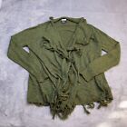 Simply Emma Sweater Womens 1X Green Cardigan Long Sleeve Plus Size Fringe