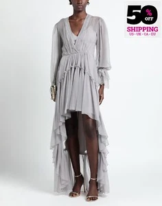 RRP€1985 ALBERTA FERRETTI Silk Hi-Low Evening Dress IT40 US4 UK8 S Ruffle Lace - Picture 1 of 9