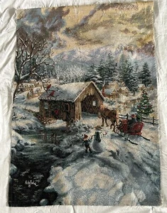 Covered Bridge Sleigh Woodworkers Weavers Tapestry Wall Hanging 37x26 - Picture 1 of 6