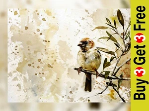 Charming Sparrow Perch 5"x7" Print on Matte Paper | Rustic Nature Watercolor Art - Picture 1 of 17