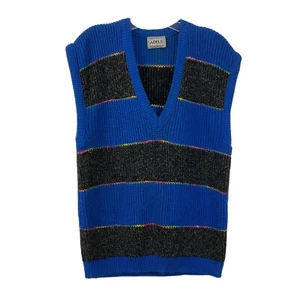 Adele Knit Wear USA Made Sweater Vest 1990's Blue Gray Multi Colorblock V Neck M - Picture 1 of 6