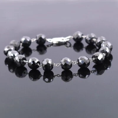 7.5mm Black Diamond Chain Bracelet, Unisex, 925 Silver-Great Shine. - Image 1 of 4
