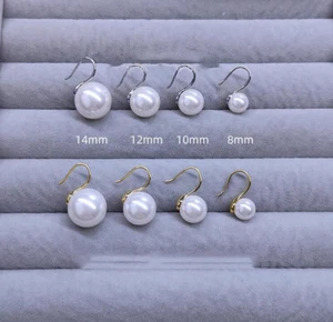 Gorgeous AAA++ 14-8mm SOUTH SEA ROUND WHITE SHELL PEARL dangle earring 925 - Picture 1 of 13