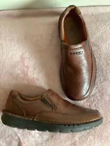Clarks Unstructured Brown Tan Leather Slip On Shoes Size 7 Hardly Worn Ex/Cond
