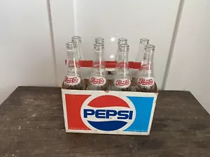 Vintage Pepsi Cola 8 Pack of empty 16oz Swirl Bottles Original Red White Label - Picture 1 of 12