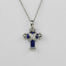 Leo Wittwer 18k White Gold 16" Necklace with Diamond and Enamel Cross Pendant