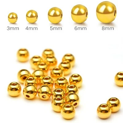 2pcs Pure 999 24k Yellow Gold Bead DIY Bracelet 3D Smooth Glossy Pendant 3mm-8mm - Изображение 1 из 4
