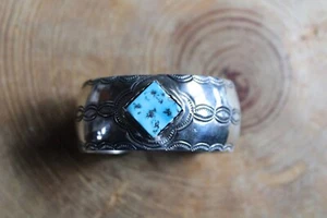 Türkis & gestempelt Nickel Silber Manschette Armband Navajo - Bild 1 von 4