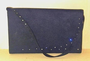 Helena Rubenstein Small flat velvet navy clutch bag-NEW - Picture 1 of 4
