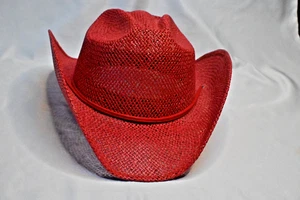 Nicol Hats International roter harzbeschichteter Strohhut, M, Made in Mexico - Bild 1 von 5