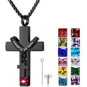 January Birthstones Urn Necklaces for Ashes Cross Cremation Pendant Urns for ... - Picture 1 of 7