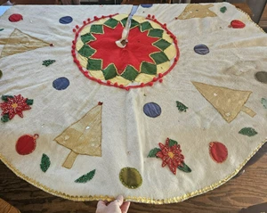 Vintage Handarbeit handgenäht Weihnachtsbaum Rock Samt Filz Fell Perlen  - Bild 1 von 24