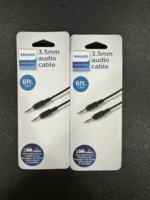 Cable de audio PHILIPS 3,5 mm 6 pies - ¡NUEVO Y SELLADO se vende en lote de 2!! Foto 1 de 3
