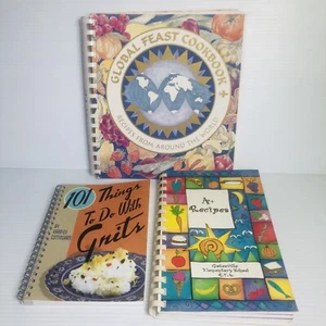 3 Lot Cookbooks 101 Things to Do With Grits,  Global Feasts, A+ Recipes - Picture 1 of 12