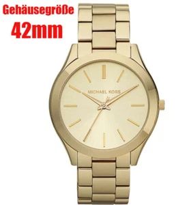Michael Kors MK3179 Edelstahl Analogue Slim Runway Gold-Ton Damenuhr Ø42mm DE